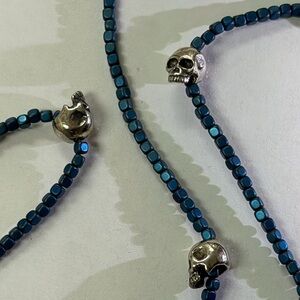 King Baby Elegant Blue Lapis Necklace with Sterling Silver Skull Accents